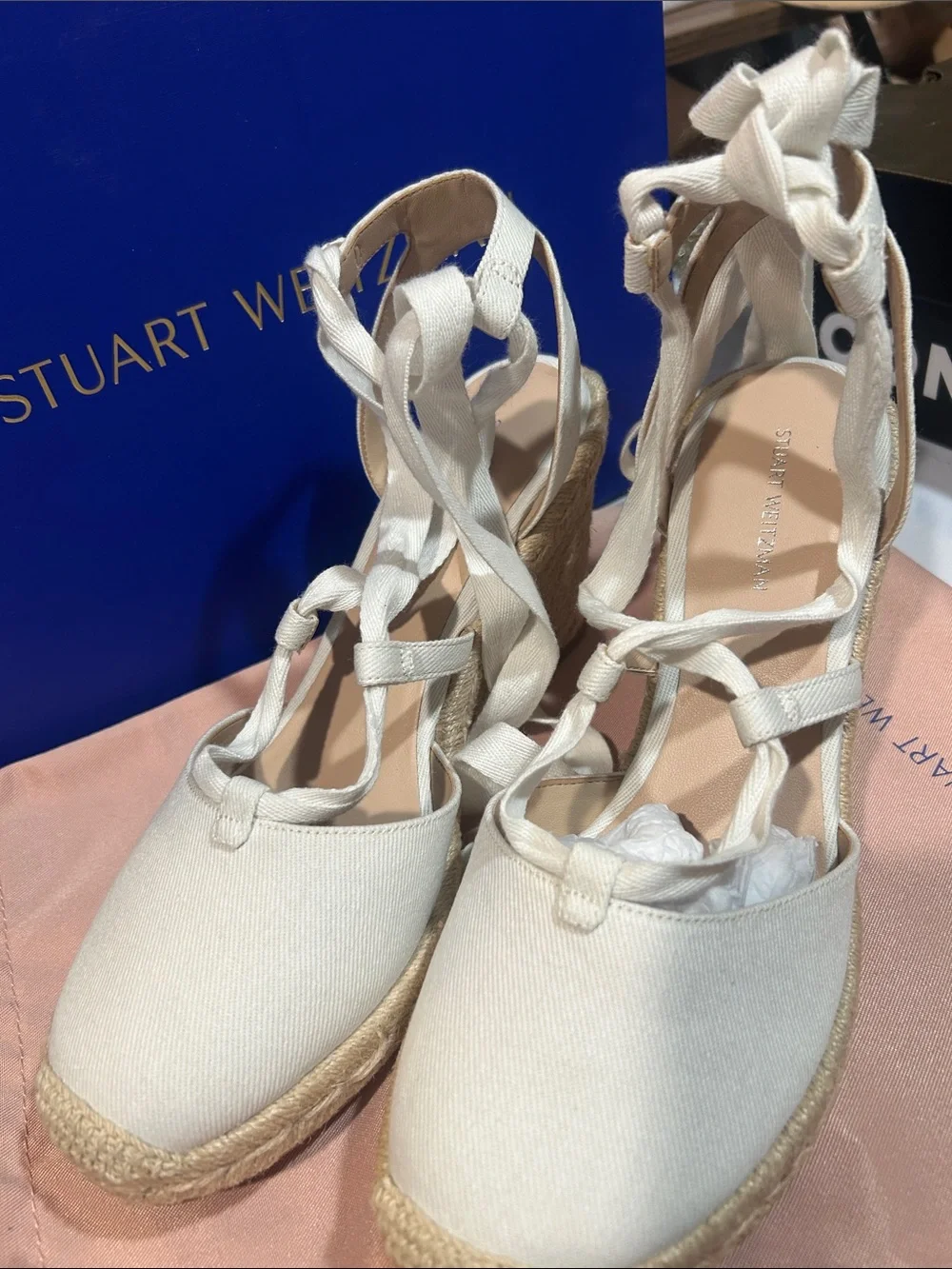 Stuart Weitzman white Espadrille Lace-Up Wedge Sandals - Picture 7 of 8